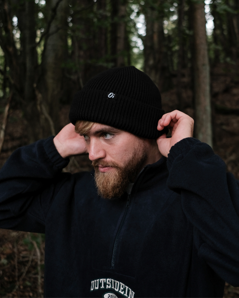 Black ribbed beanie hat, knitted winter cap, unisex colourful accessory.