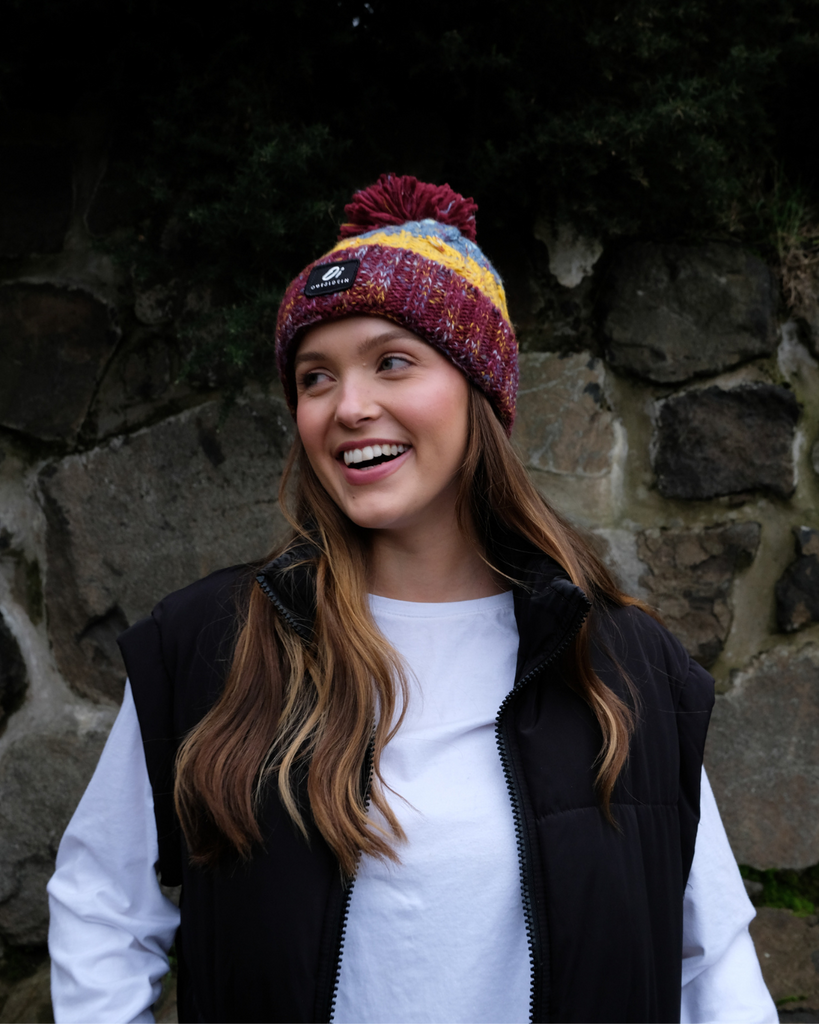 Book Club Pom hat with partial faux shearling lining and acrylic knit