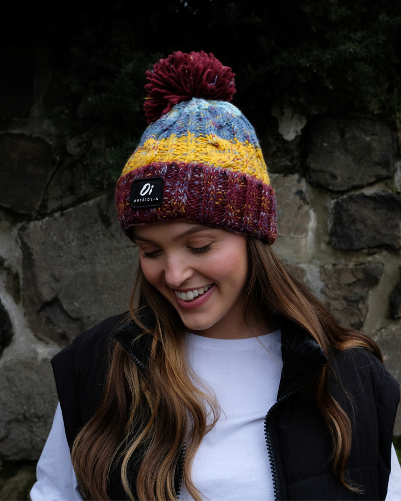 Book Club Pom hat with partial faux shearling lining and acrylic knit