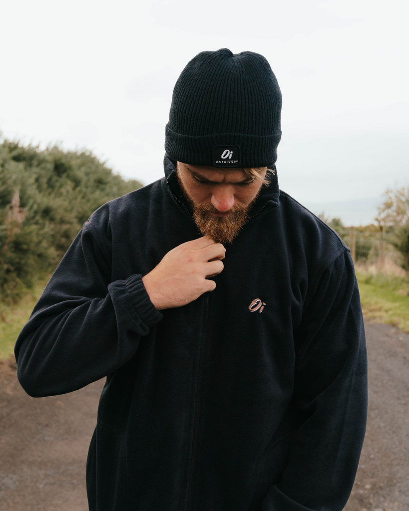 Black thermal beanie hat, warm winter knit cap, unisex knitted accessory