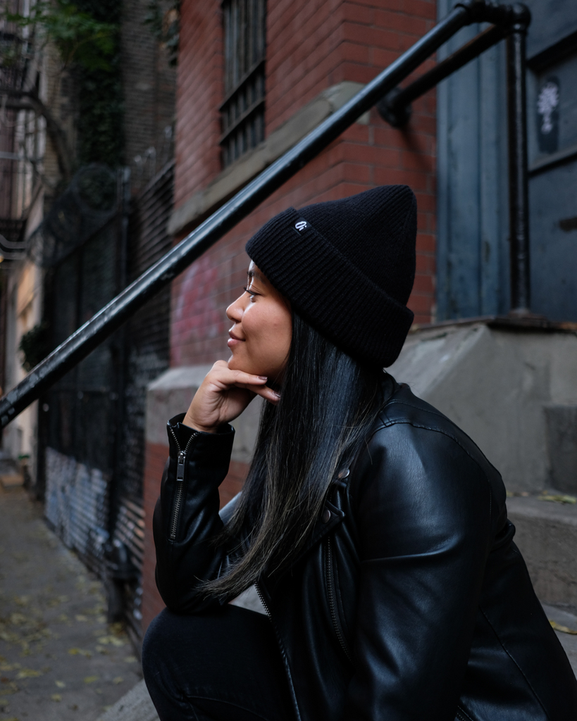 Black ribbed beanie hat, knitted winter cap, unisex colourful accessory.