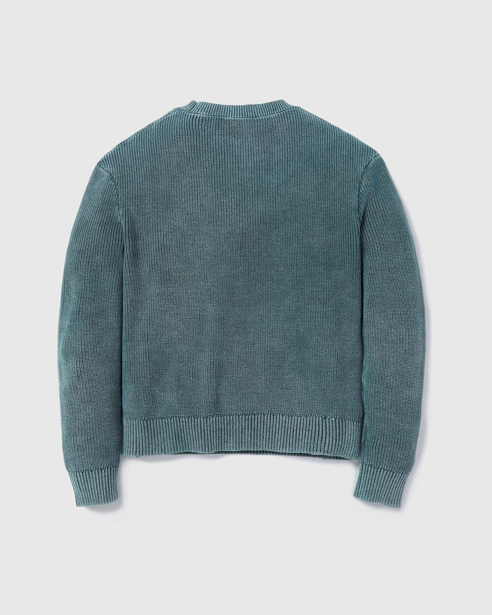 Fern green rib knit crewneck sweater, plain back view