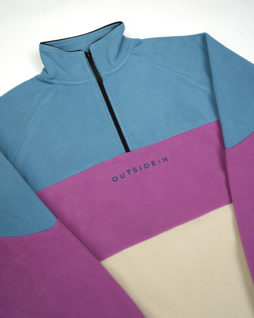 Unisex Aqua Purple Band Fleece with panelled design, toggle fastening, and cosy pockets