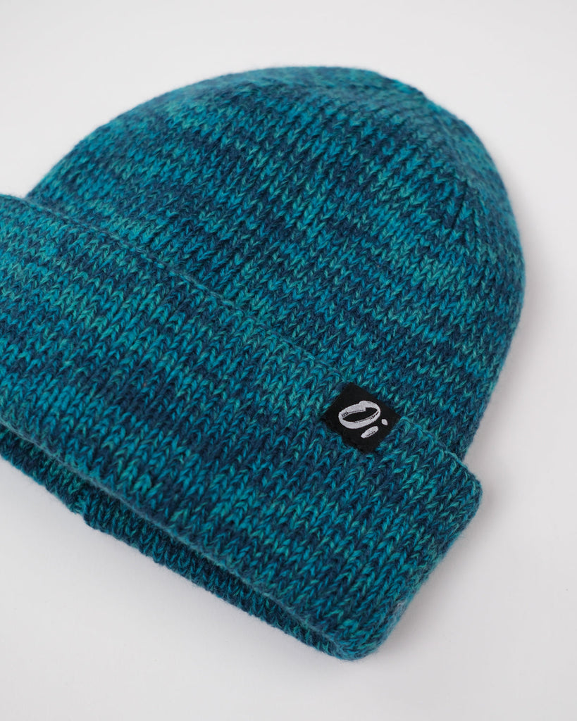Teal and mint beanie hat, thick knit winter accessory, cosy and warm.