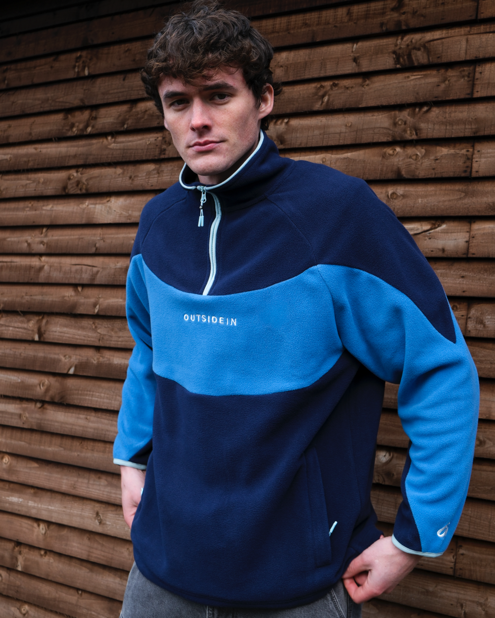 Model wearing Atlantic Wave OutsideIn 1/4 Zip Fleece 