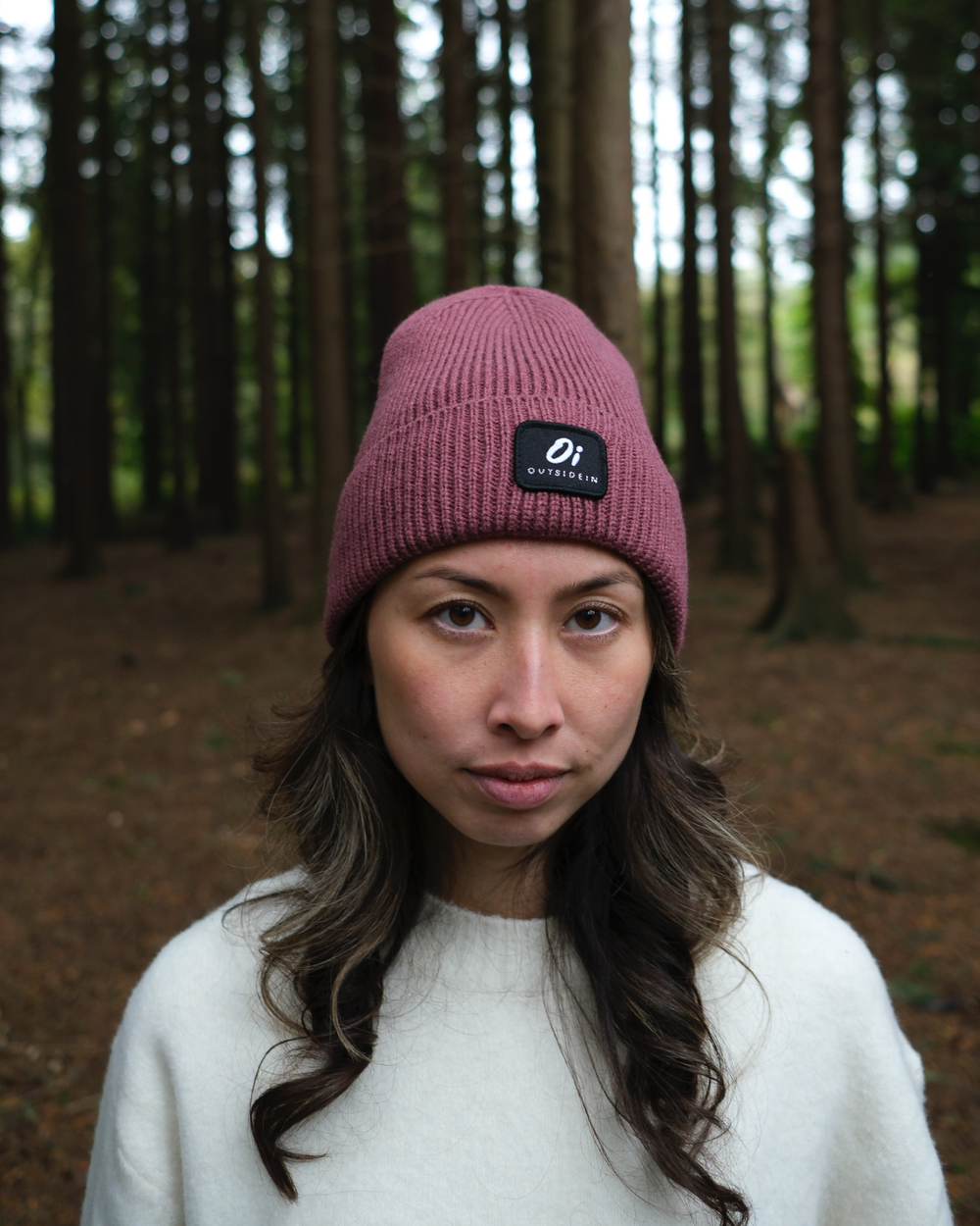 OutsideIn Berry_Ribbed_Beanie, lifestyle photo