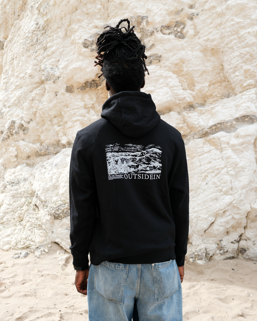 Black hoodie with Mountain graphic on back