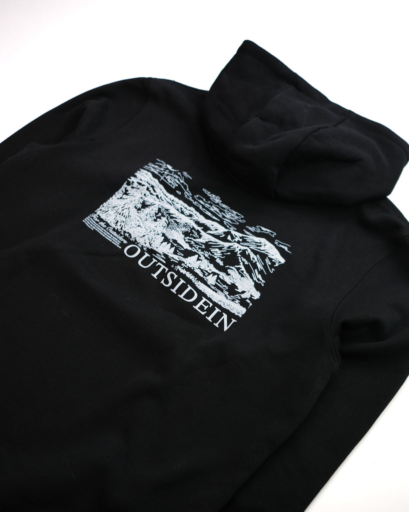 Black hoodie with Mountain graphic on back