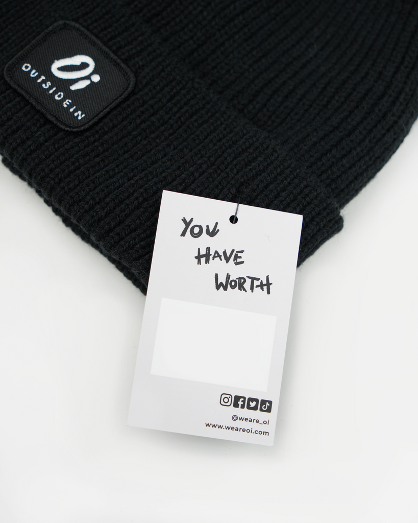 Black thermal beanie hat, warm winter knit cap, unisex knitted accessory