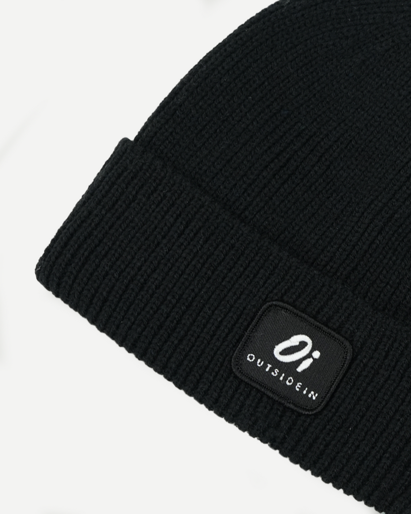 Black thermal beanie hat, warm winter knit cap, unisex knitted accessory