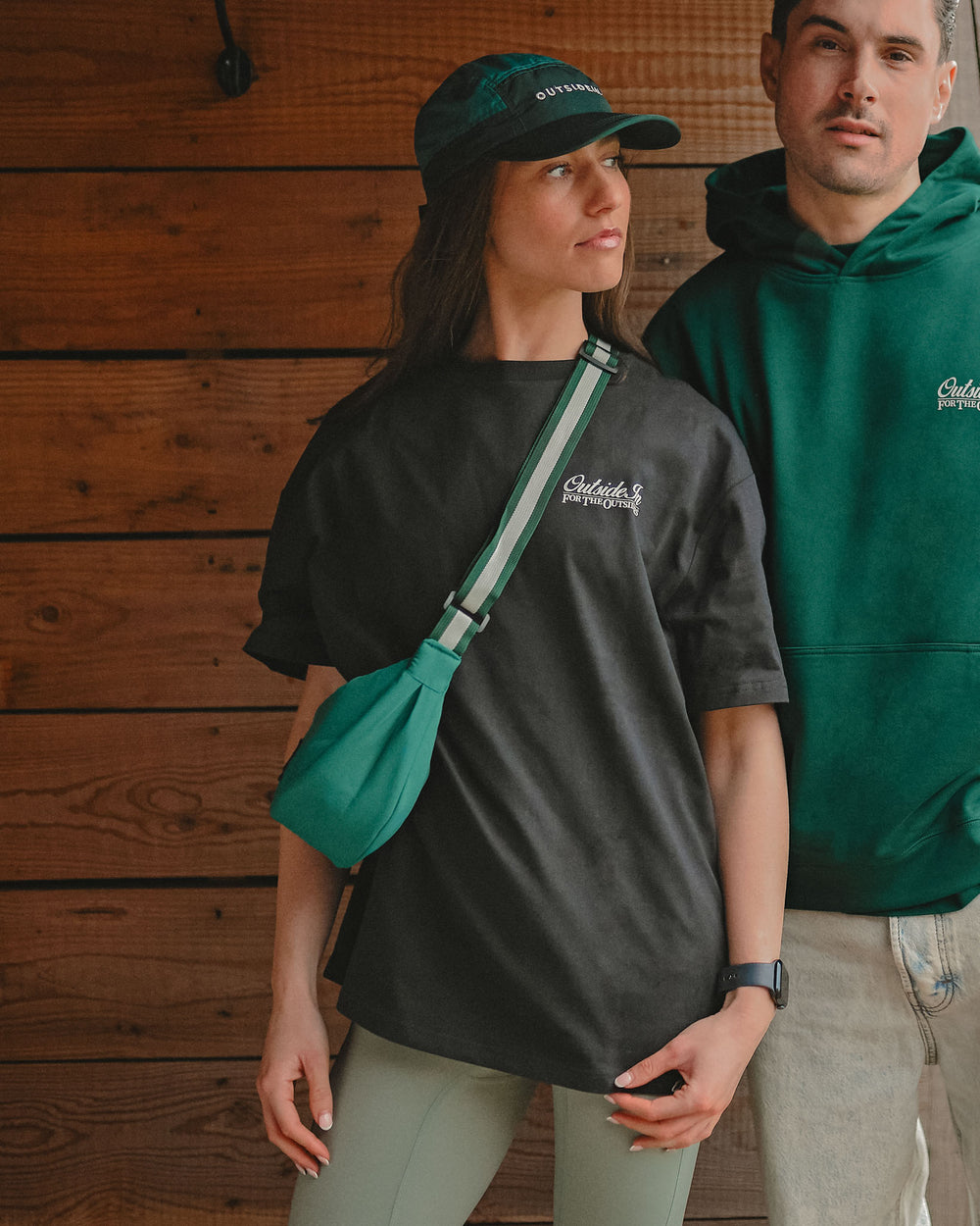 Model Wearing Black Causeway OutsideIn T-shirt