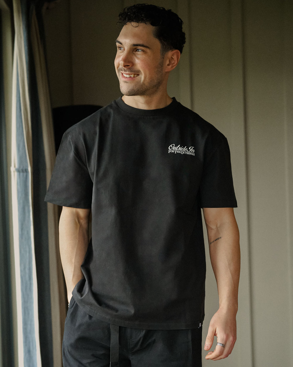 Model Wearing OutsideIn Black Causeway T-shirt