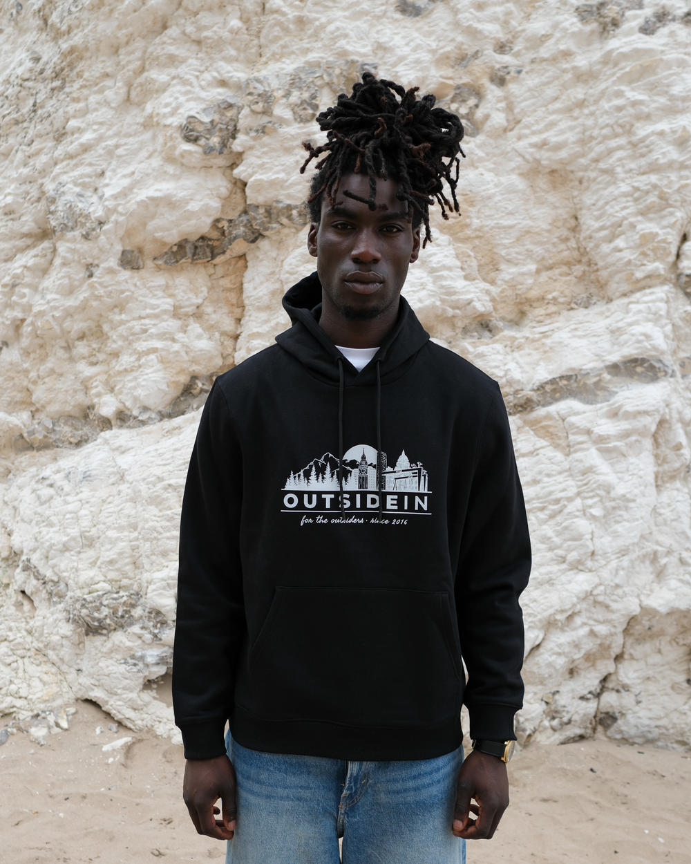 OutsideIn Black hoodie with Horizon chest graphic