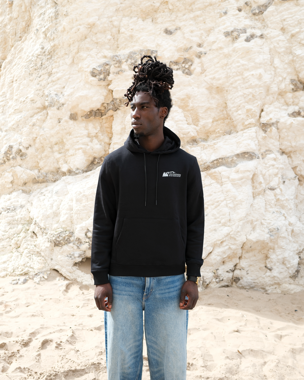 OutsideIn Black Horizon hoodie, lifestyle photo