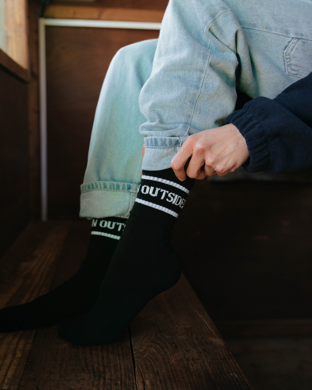 OutsideIn Black_Vintage_Socks, model shot2