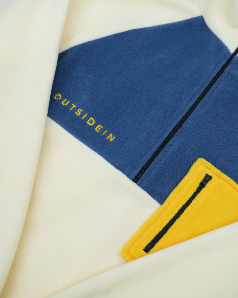 Polar pocket fleece jacket, colourful quarter zip fleece with pockets, unisex winter outerwear.