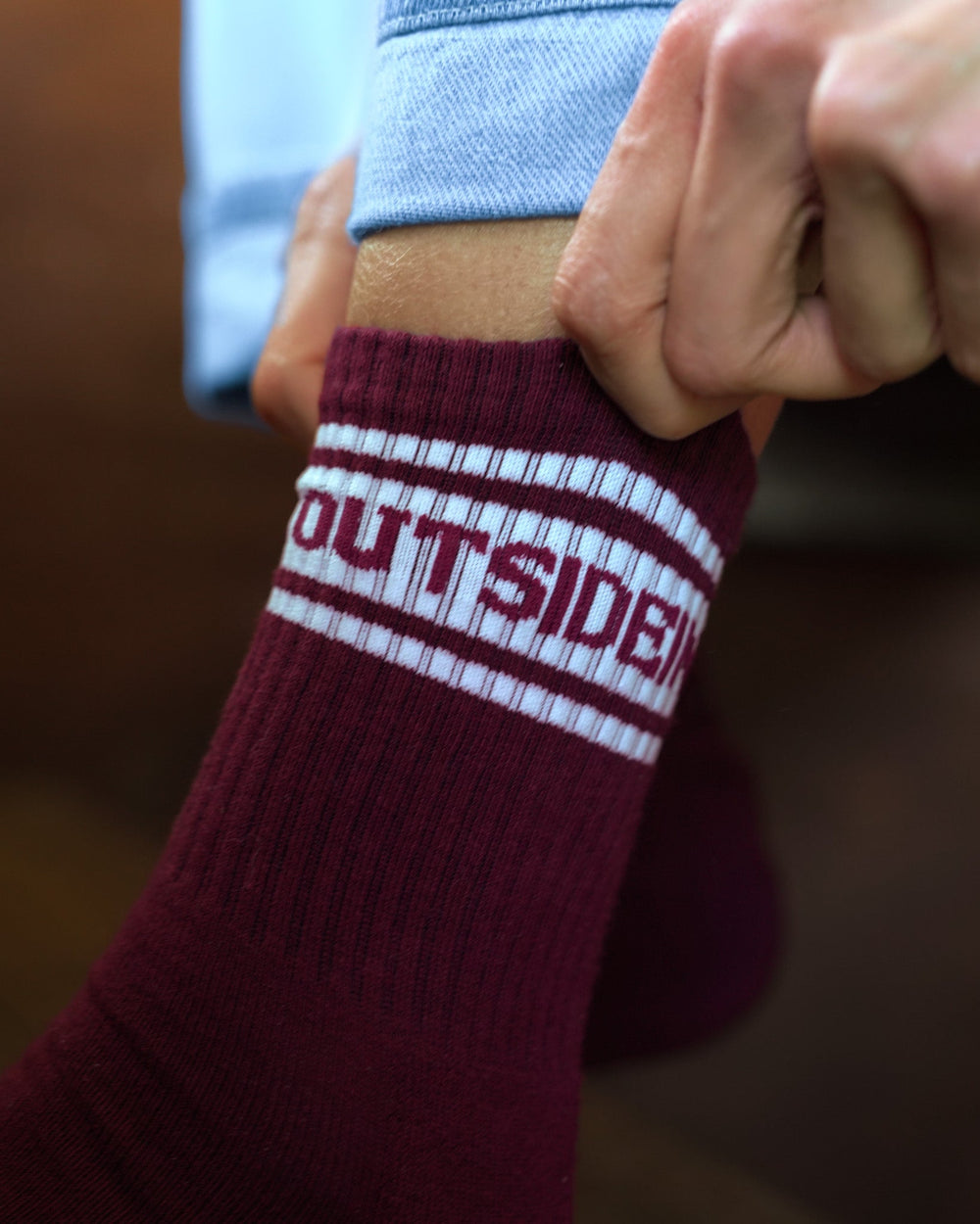 OutsideIn Burgundy Vintage Socks, model shot