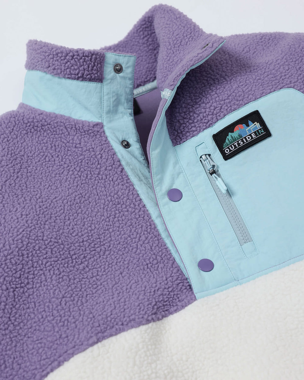 Close-up of OutsideIn Purple Button Up Borg Fleece 