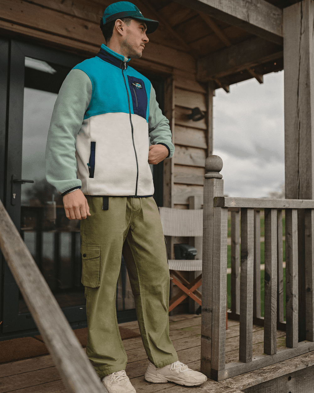 Model wearing OutsideIn Khaki Cargo pants