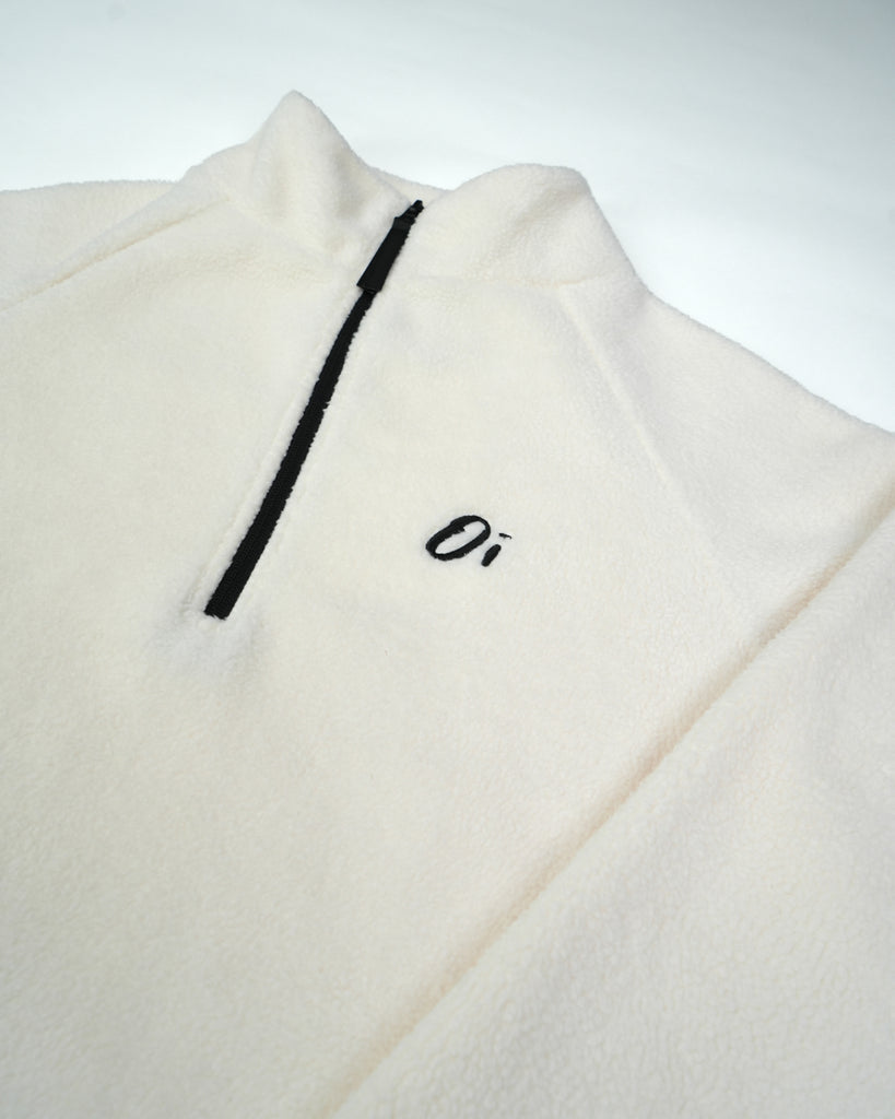 Unisex cream fleece with quarter zip 
