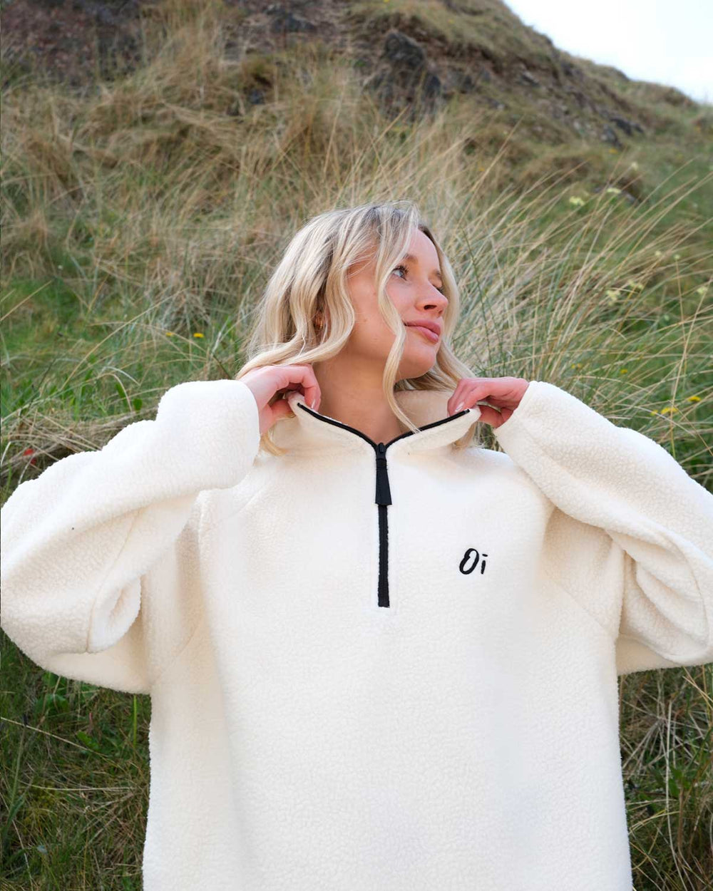 Model wearing OutsideIn Marshmallow Essential Teddy Fleece