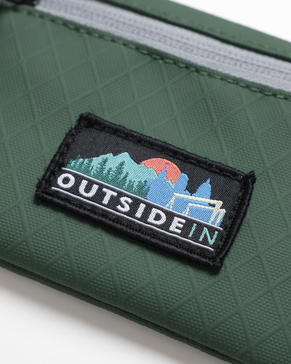 Closeup of OutsideIn Forest Green Flat Pouch