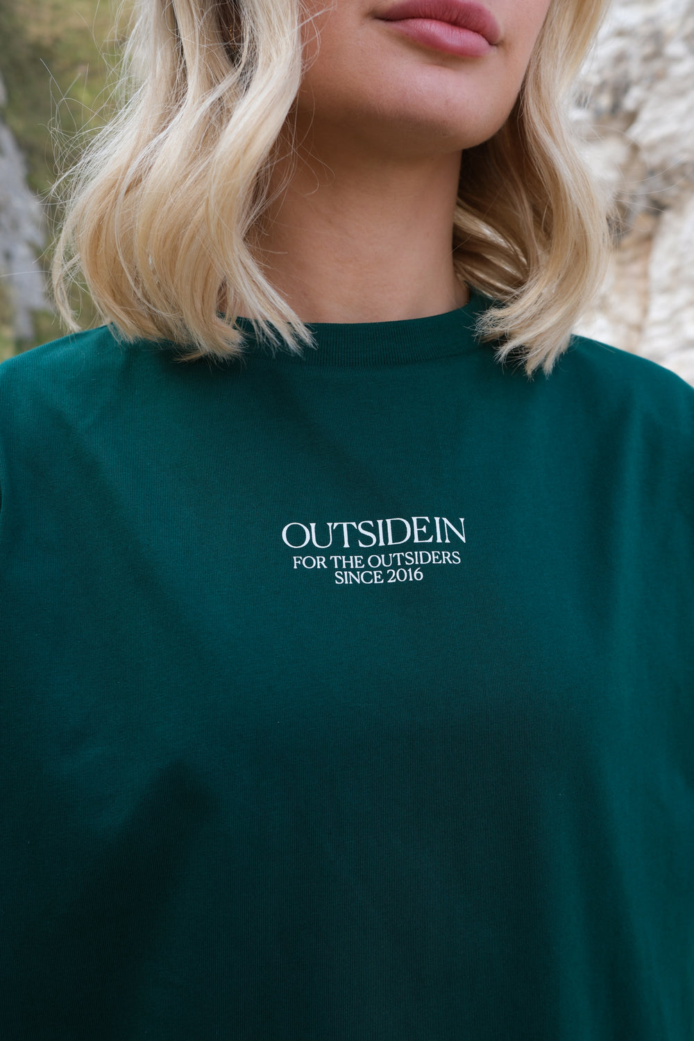 Close up of OutsideIn Giants Causeway T shirt