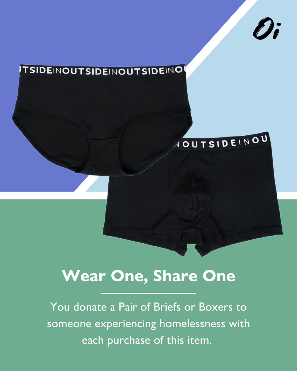 Black boxer briefs with 'INOUTSIDE' branding on a blue and green background.