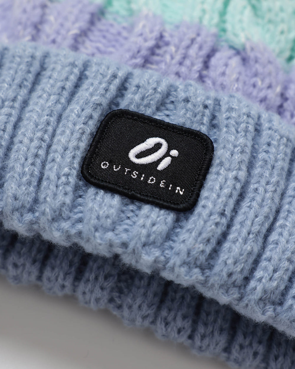 OutsideIn Glacier Mint Stripe Pom hat close up label