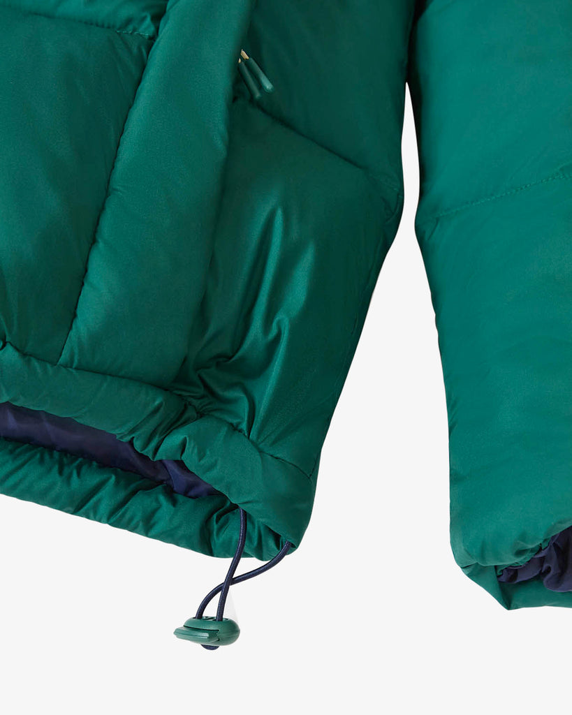 Green Panel Puffer Jacket with hem toggle