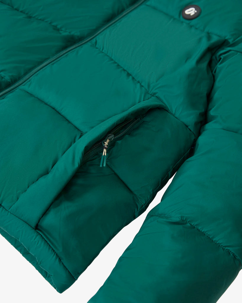 Green Panel Puffer Jacket with pockets