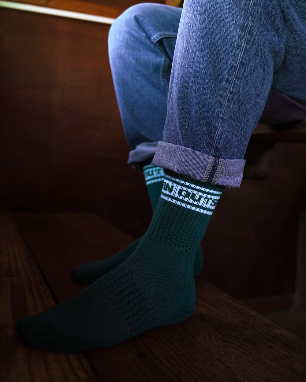 OutsideIn Green Vintage Socks, model shot