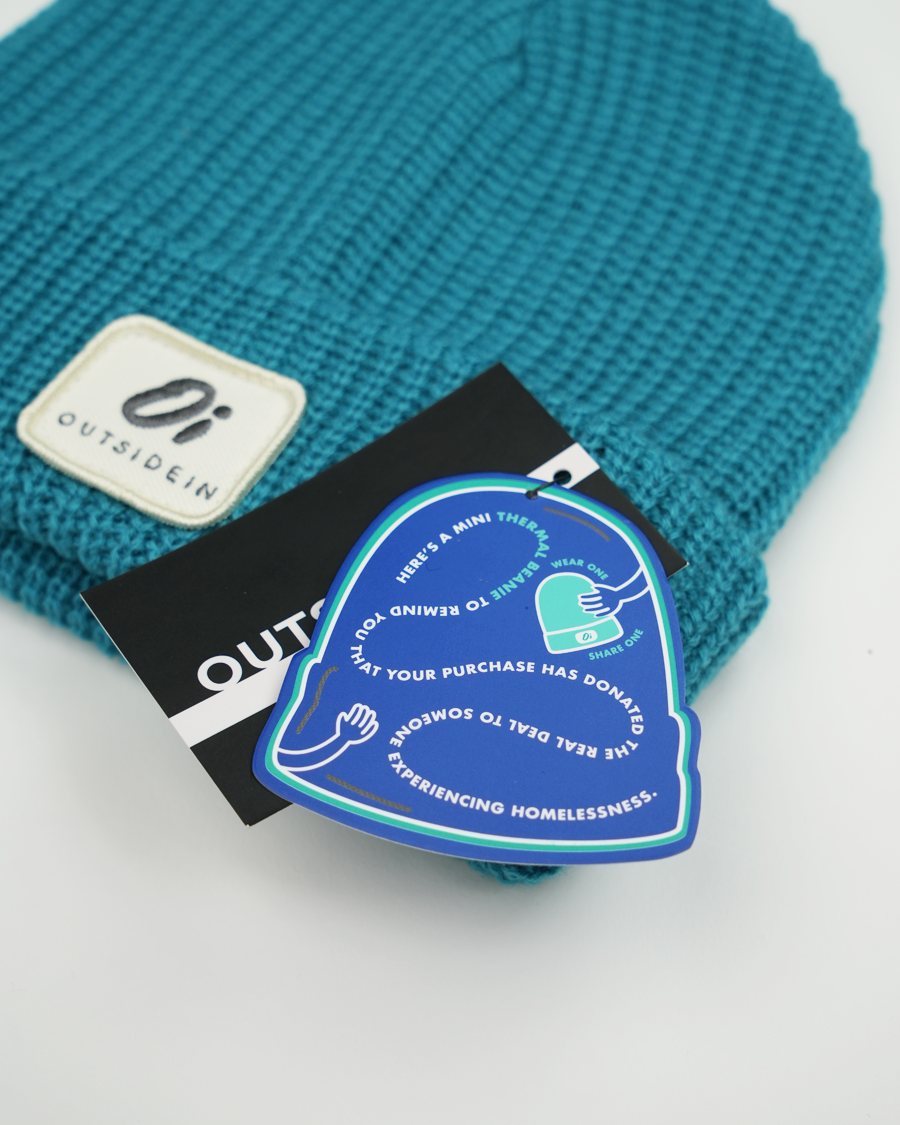 OutsideIn Teal kids beanie, warm winter hat for children, cosy and comfortable.