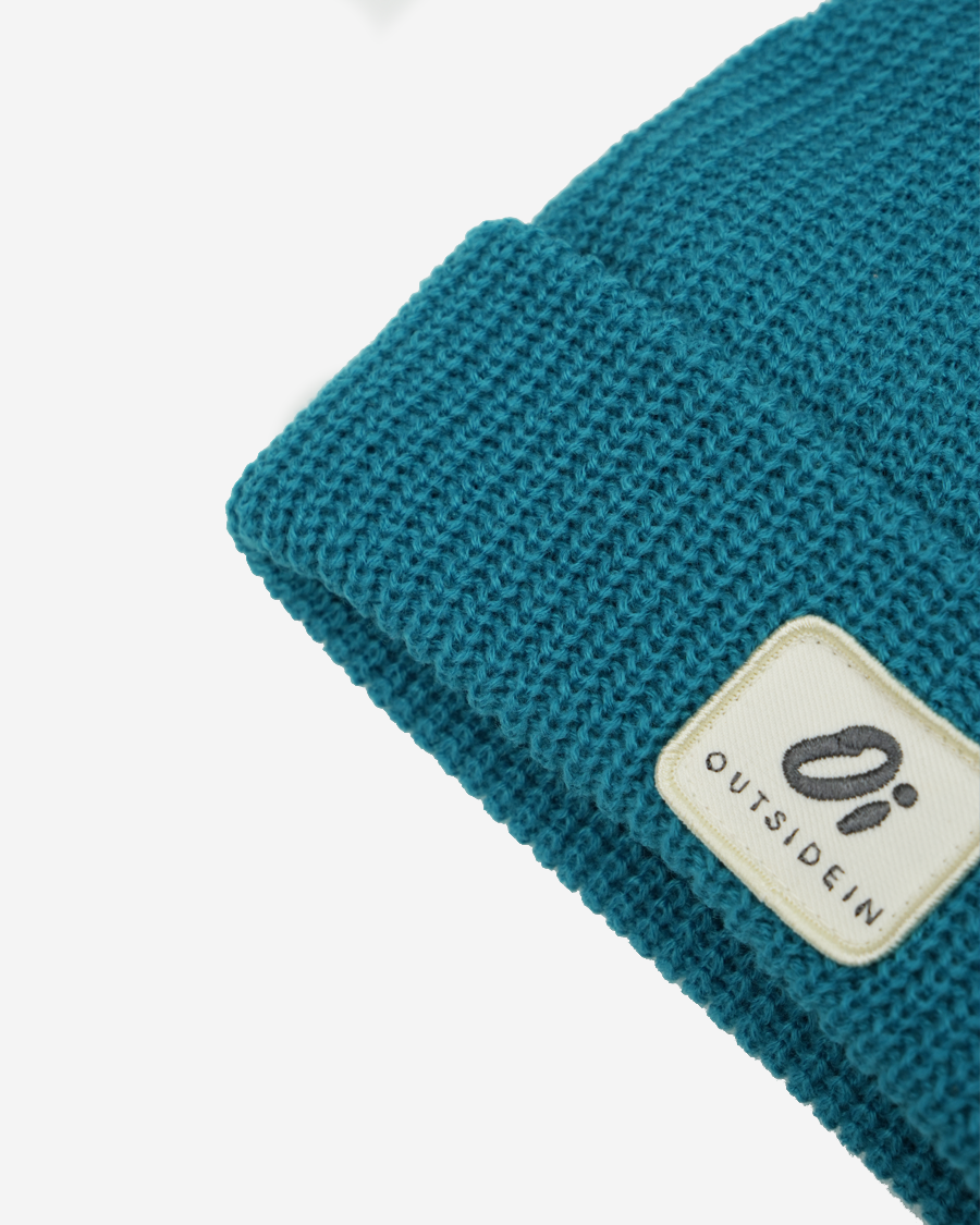OutsideIn Teal kids beanie, warm winter hat for children, cosy and comfortable.