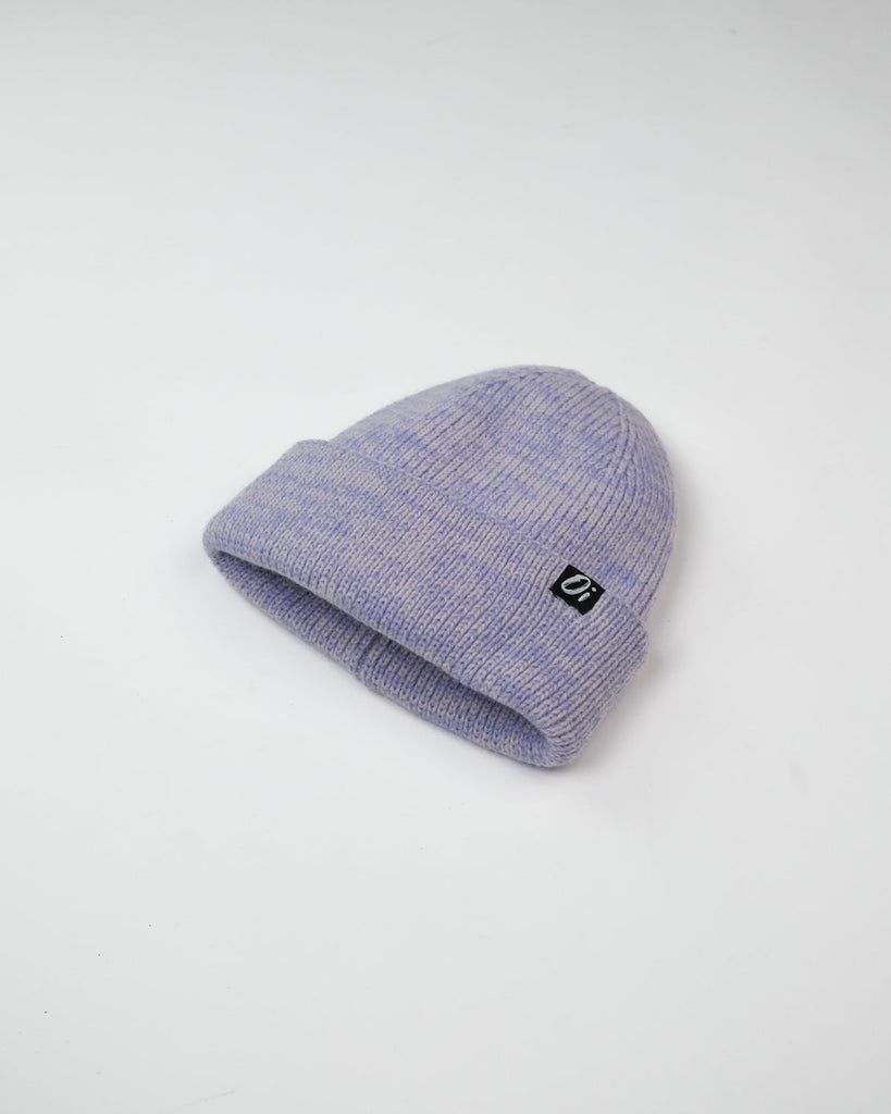 Lavender beanie hat, thick knit winter hat, cosy unisex knitted accessory.