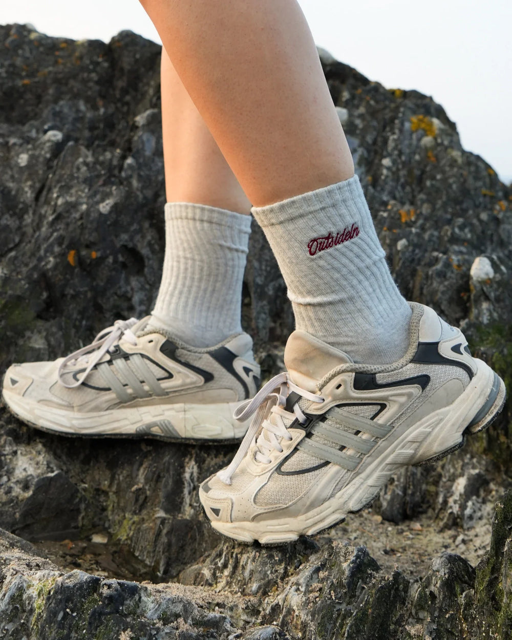 OutsideIn Neutral Marl Embroidered Socks, model shot
