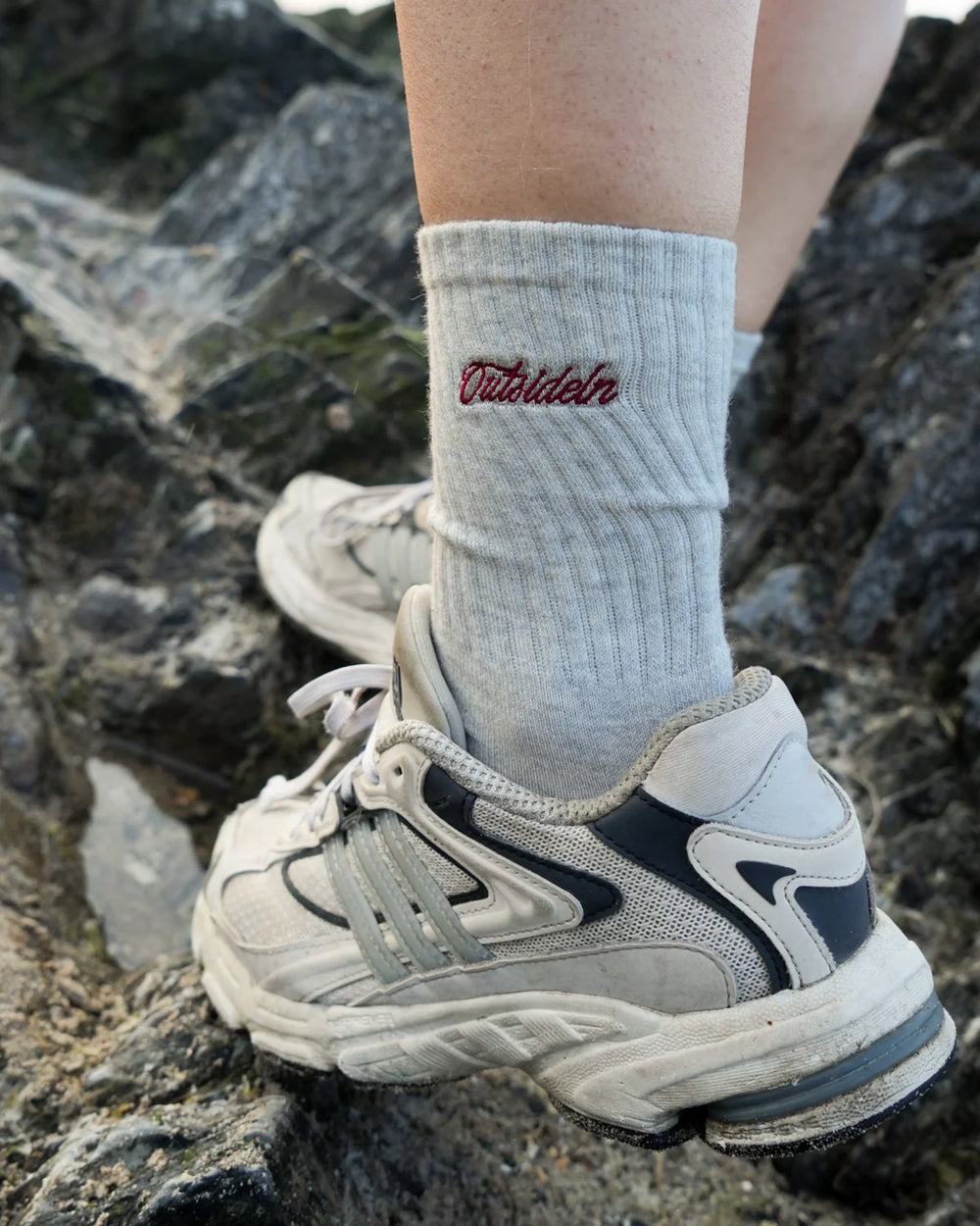 OutsideIn Neutral Marl Embroidered Socks, model shot