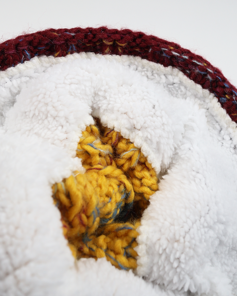 Book Club Pom hat with partial faux shearling lining and acrylic knit