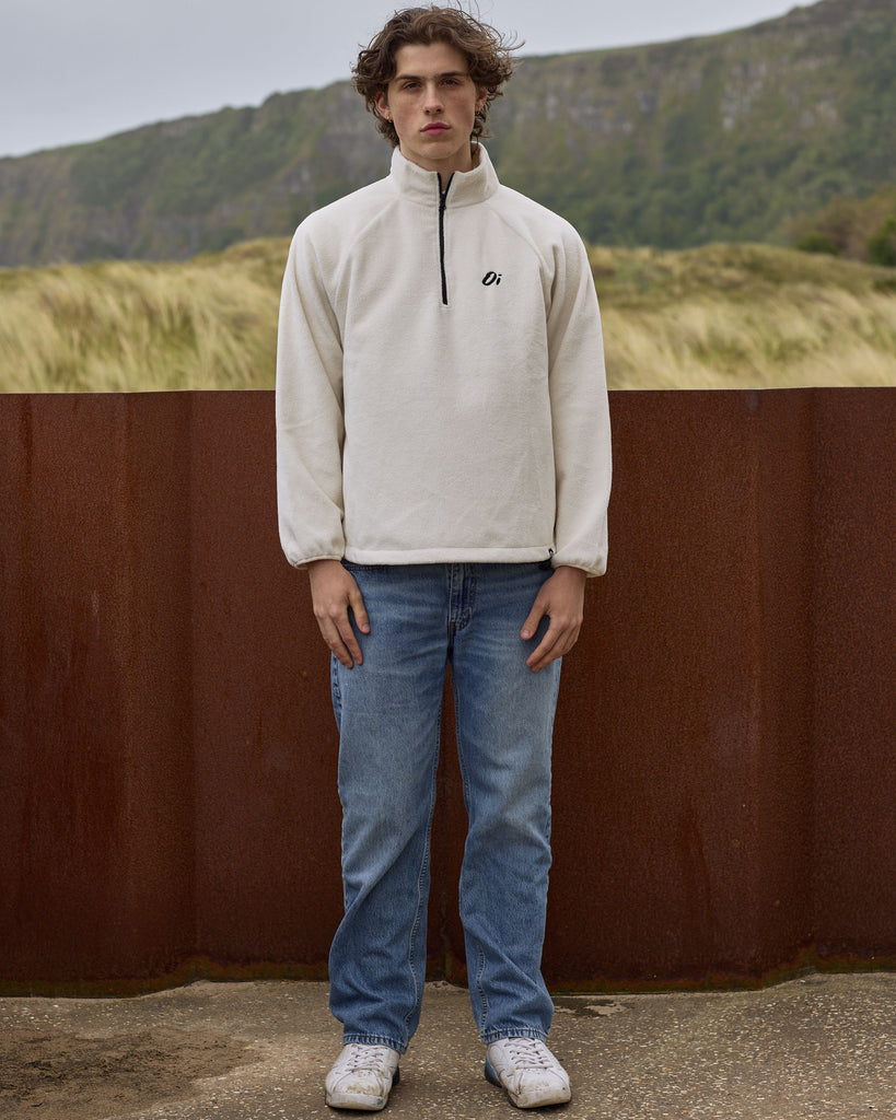Unisex cream fleece with quarter zip 