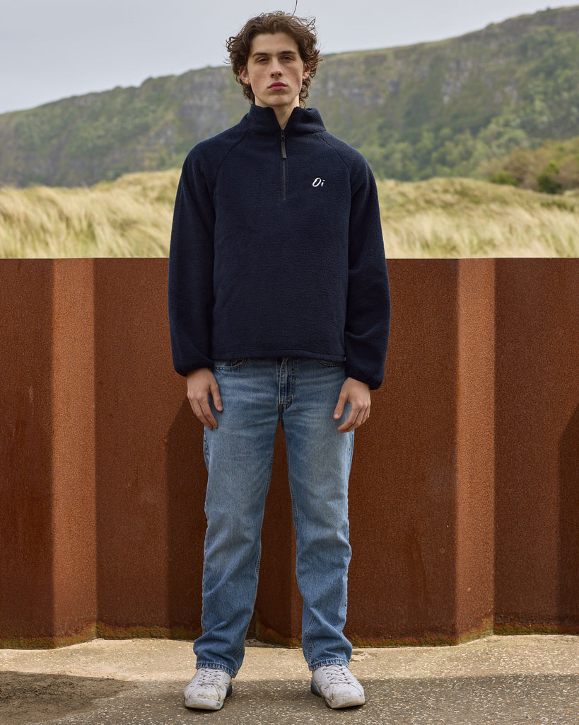 Unisex Navy fleece with quarter zip 
