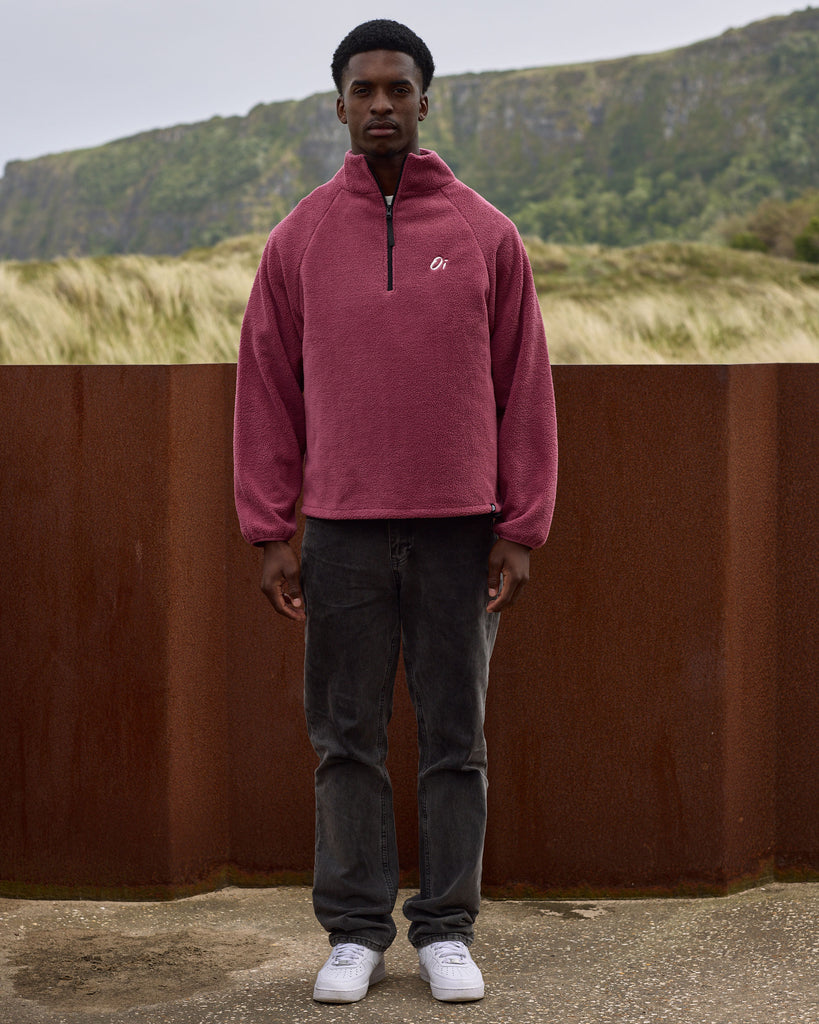 Unisex raspberry pink fleece with quarter zip 