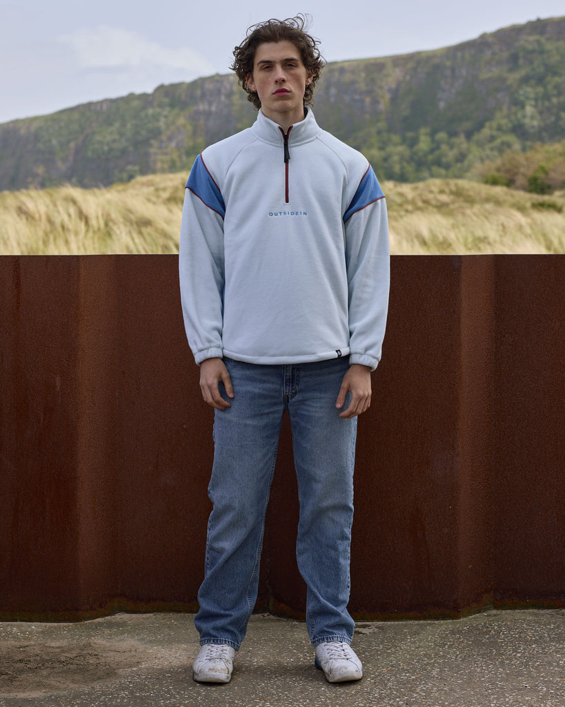 Unisex Light Blue Canyon Fleece with 1/4 zip and adjustable toggle fastening