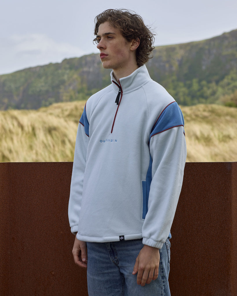 Unisex Light Blue Canyon Fleece with 1/4 zip and adjustable toggle fastening