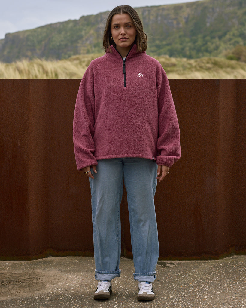 Unisex raspberry pink fleece with quarter zip 