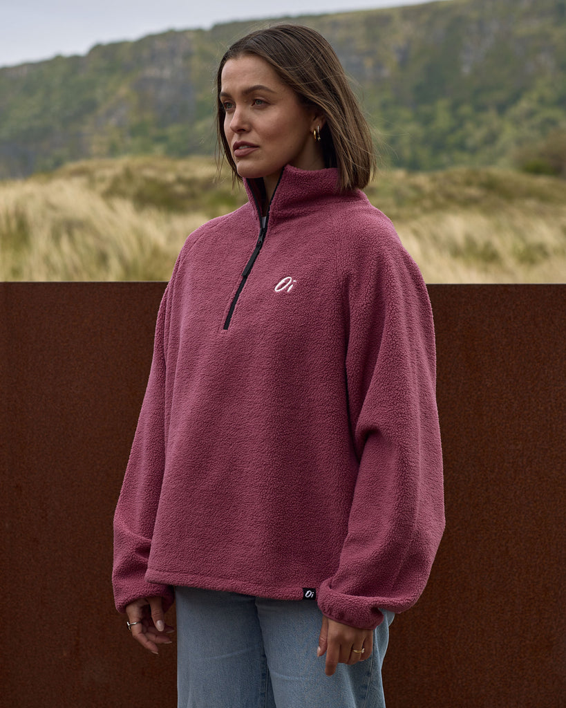 Unisex raspberry pink fleece with quarter zip 