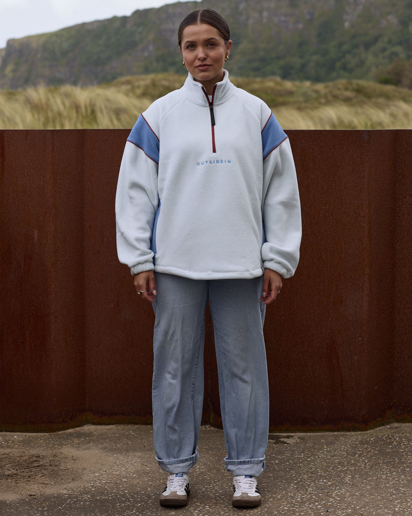 Unisex Light Blue Canyon Fleece with 1/4 zip and adjustable toggle fastening