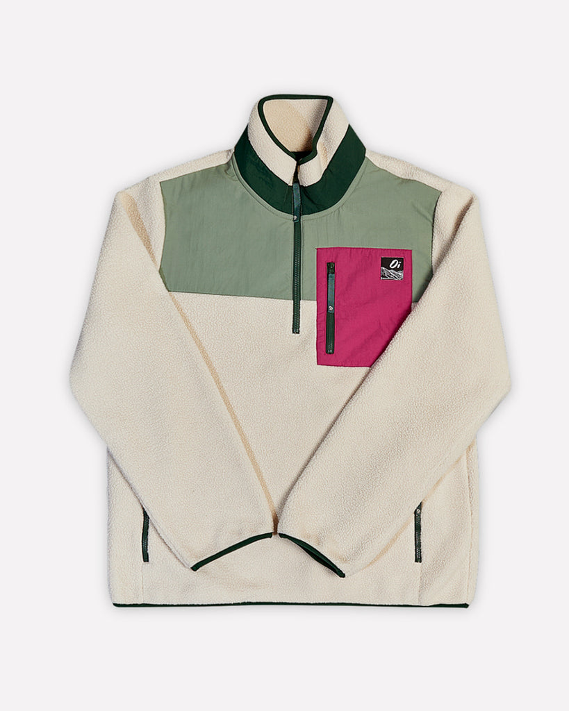 Oatmilk & Sage Solstice 1/4 Zip Borg Fleece