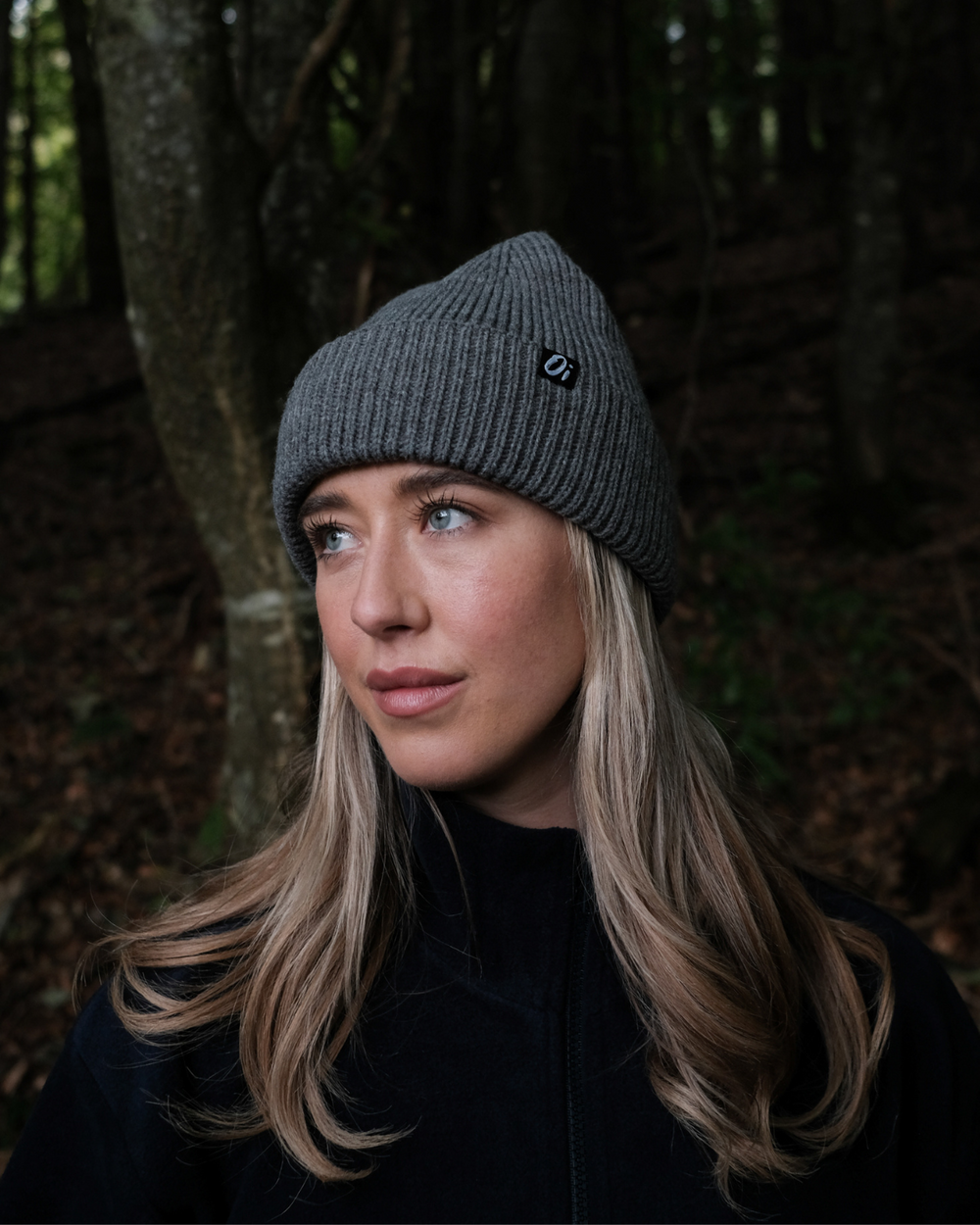 OutsideIn Dark Grey ribbed beanie hat, knitted winter cap, unisex colourful accessory.