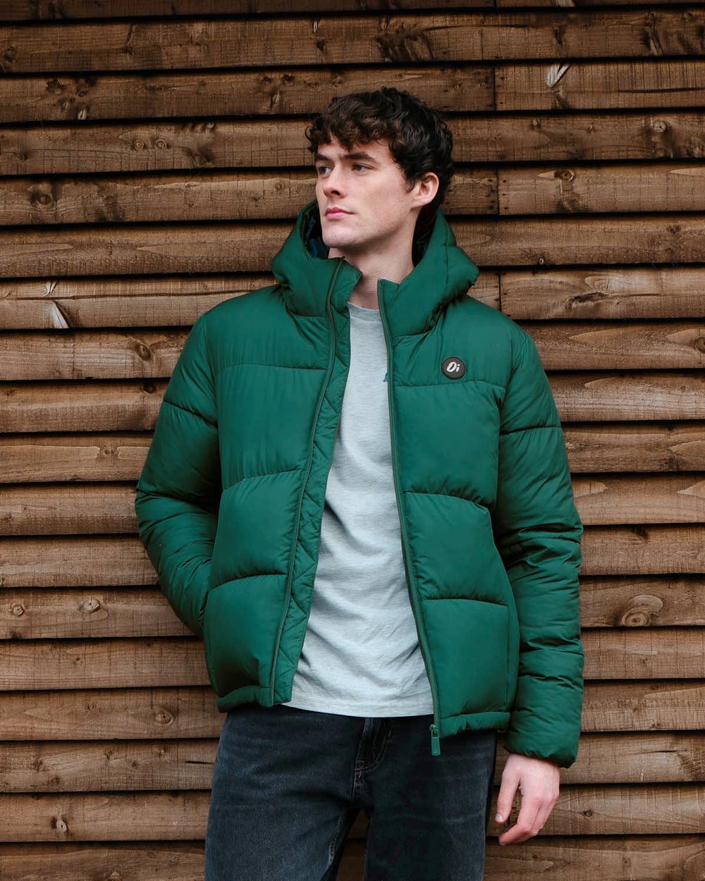 Model wearing OutsideIn Pine Panel Puffer Jacket