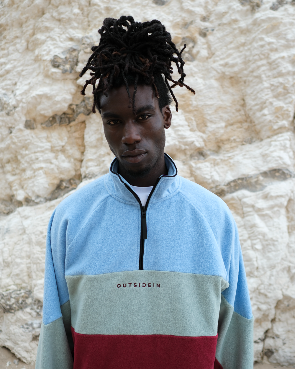 OutsideIn Unisex Blue Sage Band Fleece with panelled design, toggle fastening, and cosy pockets